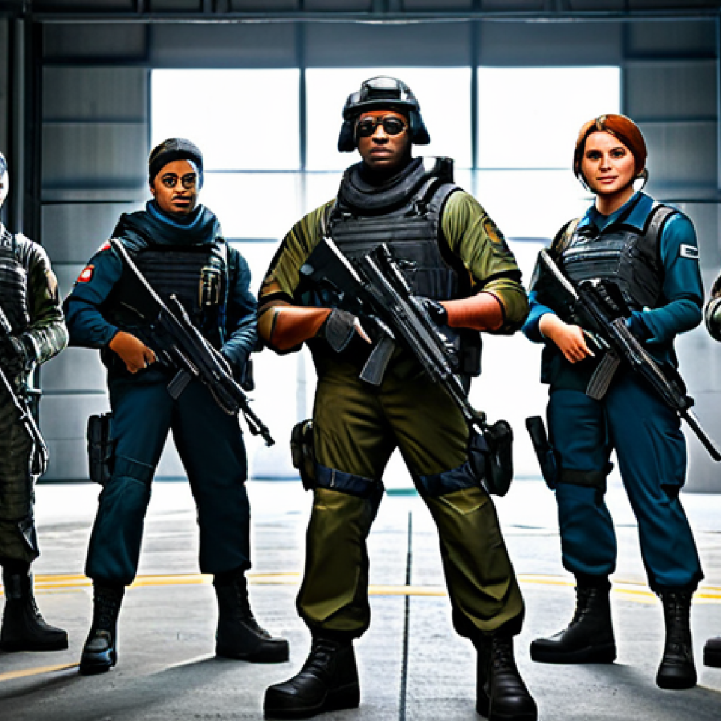 Diverse Squad Assembling**

Prompt: A squad of fully clothed, diverse "Tom Clancy: Elite Squad" characters (hunter, soldier, support) standing in a hangar, preparing for a mission, appropriate attire, safe for work, perfect anatomy, correct proportions, dynamic pose, professional lighting, high quality, family-friendly.

**