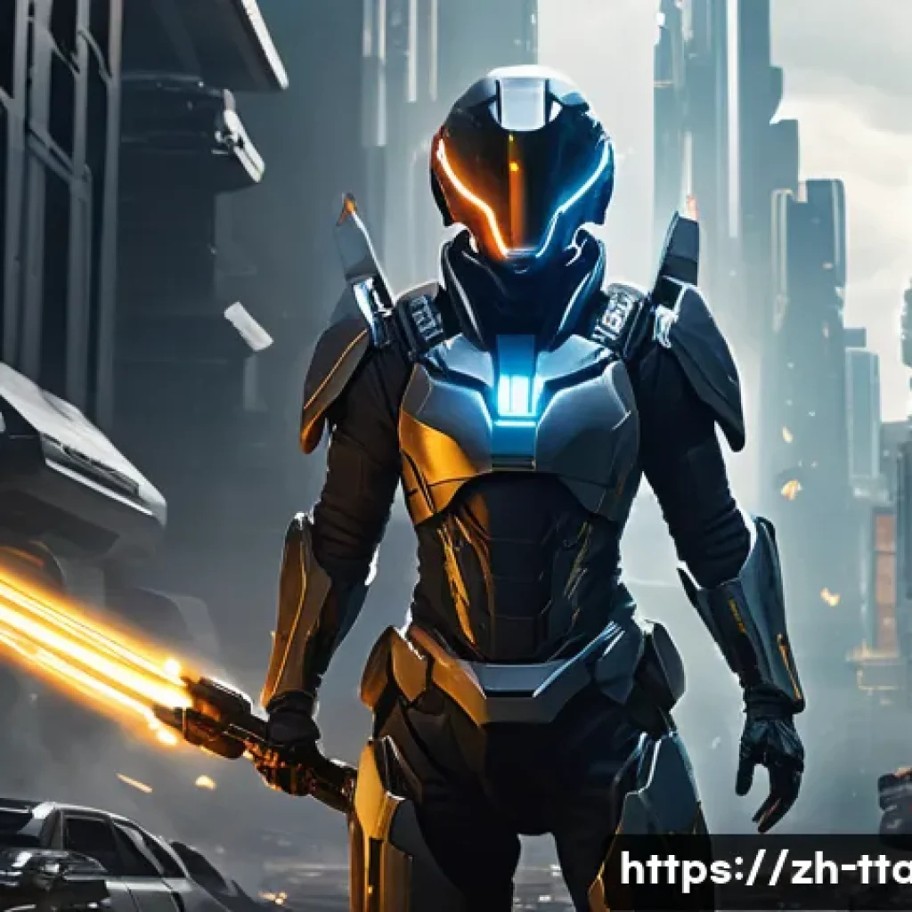 탕탕특공대 초보자를 위한 체크리스트 - **Prompt:** A dynamic, full-body shot of a heroic male or female character (wearing a sleek, futuris...