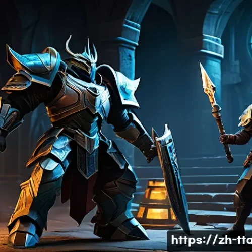 탕탕특공대 PvE와 PvP 전략 비교 - A dynamic PvE raid scene featuring a diverse team of fantasy characters in detailed armor and practi...
