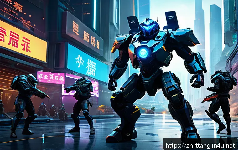 탕탕특공대 빠른 진행을 위한 팁 - A dynamic scene of a futuristic squad in a high-tech battlefield, showcasing diverse characters in d...